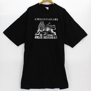 Vintage Pro Power Christafari Lion Of Zion Black & Silver Graphic T-Shirt Sz 4XL